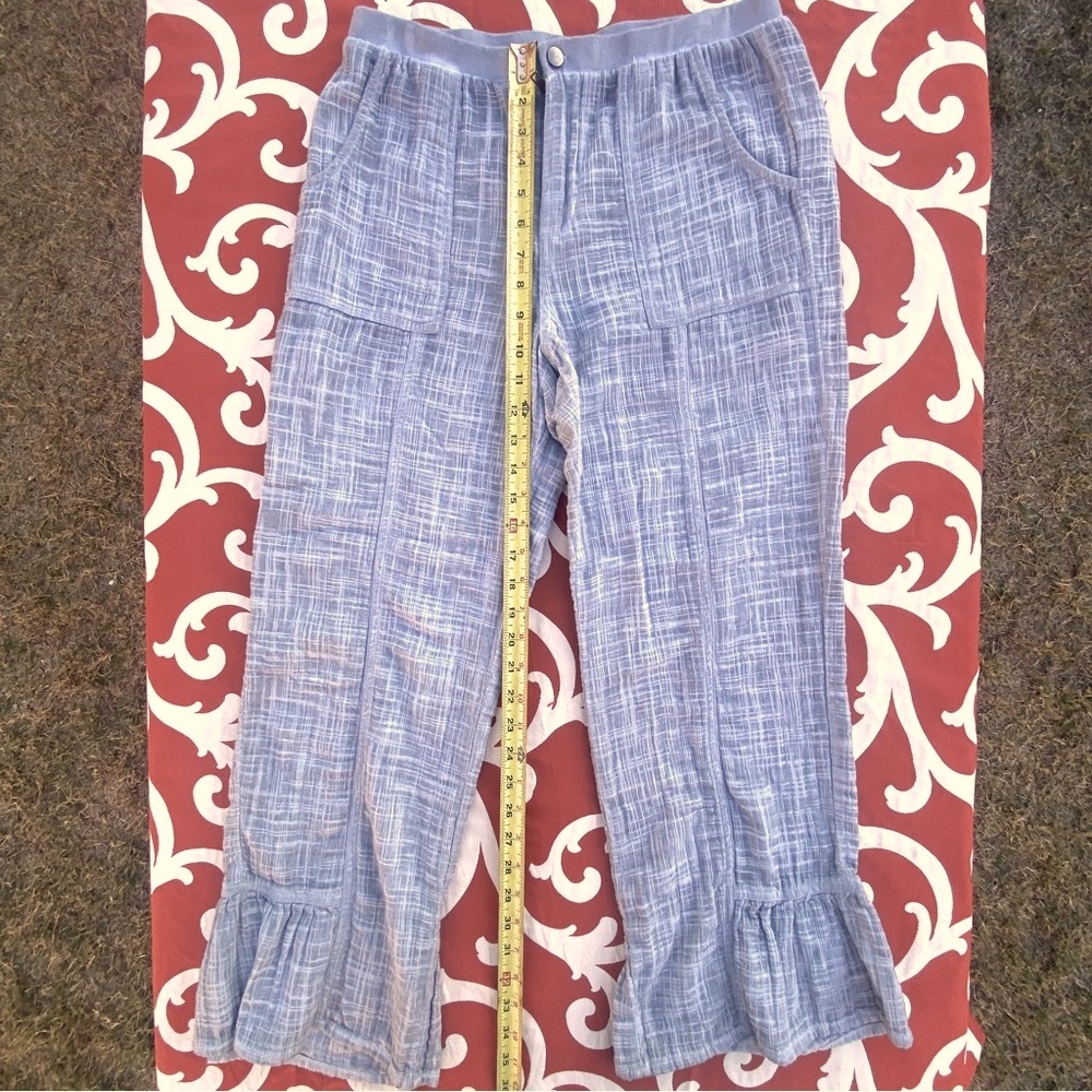 Soft Surroundings Light Blue Wide Leg Ruffled Hem Pants